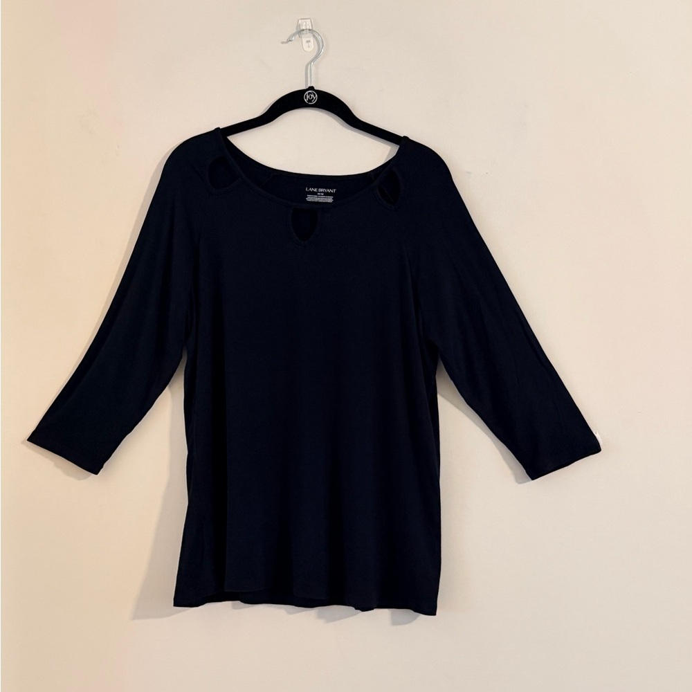 Lane Bryant Midnight Black Long Sleeve Top With Keyholes Size L